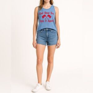 Y2K GILDAN Novelty Graphic Tank Top | Small | Blue Red | Retro Streetwear